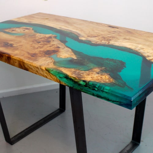 Cedar Live Edge River Dining Table With Stone Resin Etsy