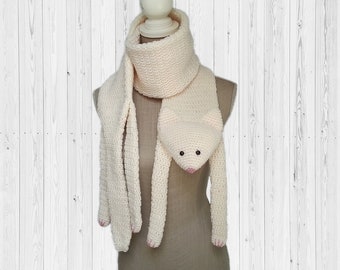 Écharpe chat au crochet écologique | châle crochet beige | écharpe épaisse en laine | cadeau amoureux de chat | fausse taxidermie