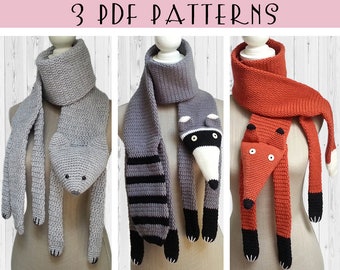 Patrons écharpe renard, raton laveur & chat au crochet | tutoriel PDF français et anglais | DIY | fausse taxidermie | crochet scarf pattern