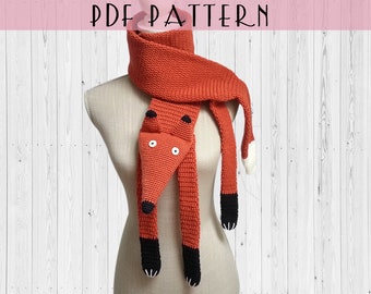 Patron écharpe renard au crochet  | patron PDF | tutoriel français et anglais | DIY |  fausse taxidermie | chunky crochet fox scarf pattern