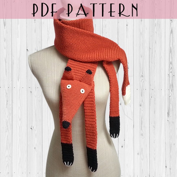 Patron écharpe renard au crochet  | patron PDF | tutoriel français et anglais | DIY |  fausse taxidermie | chunky crochet fox scarf pattern