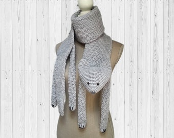 Bufanda de gato de ganchillo | chal de crochet gris | bufanda de lana gruesa | regalo amante de los gatos | taxidermia falsa | ecológico