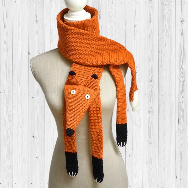 Crochet fox scarf eco friendly | faux taxidermy | chunky shawl | ginger chunky scarf | fox plush | scarf for children and adults
