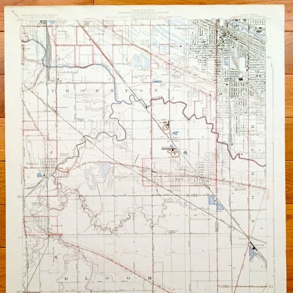 Antique Calumet City, Illinois & Hammond, Indiana 1929 US Geological Survey Topographic Map – Chicago Heights, Thornton, Lansing, Munster IL