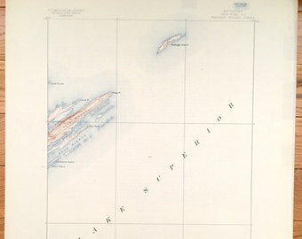 Antique Passage Island & Isle Royal on Lake Superior, Michigan 1895 US Geological Survey Topographic Map — Bay Island, Duncan Bay, Gull, MI