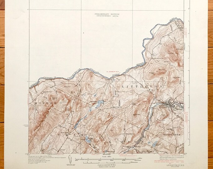 Antique Littleton, New Hampshire 1931 US Geological Survey Topographic