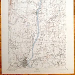 Antieke Hartford, Connecticut 1892 Amerikaanse geologische enquête topografische kaart – Windsor Locks, Suffield, Granby, Enfield, Bloomfield, Scantic, CT