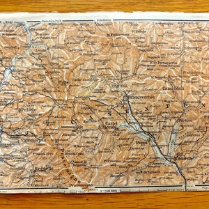 Antigüedades 1913 Toscana, Italia Mapa de Baedekers Guide – Pratovecchio, Arezzo, Casentino, Pontassieve, Pelago, Regello, Bibbiena, Poppi