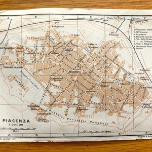 Antik 1913 Piacenza, Italien Karte von Baedekers Guide – Emilia-Romagna, Farnese Palazzo, Sant'Antonino Basilika, Farnese Palazzo, Cheope