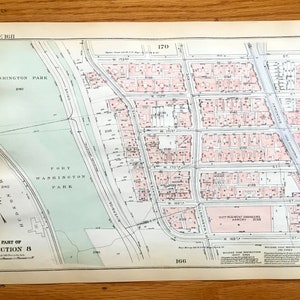 Mapa antiguo de Manhattan, Nueva York del Manhattan Land Book de Bromley de 1925 – Highbridge Park, Fort Washington Heights, Harlem River NYC NY