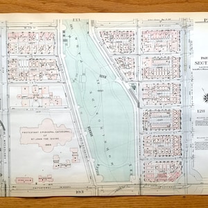 Antica mappa di Manhattan, New York City tratta dal Manhattan Land Book di Bromley del 1925 – Morningside Heights, Manhattan Valley Central Park Harlem NYC
