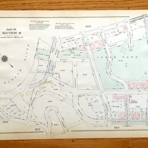 Mapa antiguo de Manhattan, Nueva York del Manhattan Land Book de Bromley de 1925 – Inwood Hill, Isham Park, Terrace, Harlem River, Dyckman NYC