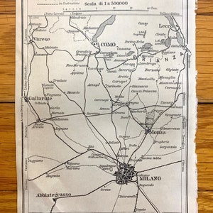 Antigüedades 1913 Milán y Como, Italia Mapa de Baedekers Guide – Lombardía, Lago, Brianza, Lecco, Monza, Gallarate, Varese, Milán, Abbiategrasso