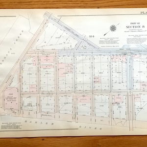 Antique Manhattan, New York City Map from Bromley's 1925 Manhattan Land Book – Inwood Park, Straus Mansion, Hudson, Harlem River NYC