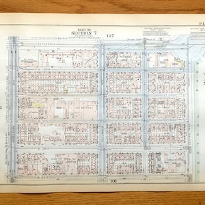 Antique Manhattan, New York City Carte du Manhattan Land Book de Bromley de 1925 – Upper West Side, Central Park, Valley, Lenox Hill, NYC