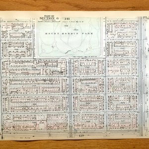 Antique Manhattan, New York City Map from Bromley's 1925 Manhattan Land Book – Harlem, Marcus Garvey Park, Mount Morris Park, Harlem NYC NY