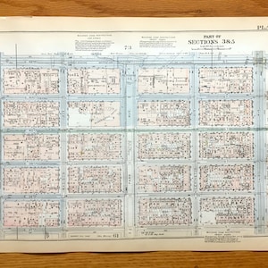 Antique Manhattan, New York Mappa dal Manhattan Land Book di Bromley del 1925 - Midtown, Murray Hill, Turtle Bay, Midtown East, Tudor City, NY NYC