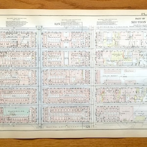 Mapa antiguo de Manhattan, Nueva York del Manhattan Land Book de 1925 de Bromley – Harlem, Upper East Side, Central Park, Frawley Circle, NYC NY