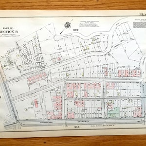 Antique Manhattan, New York City Map from Bromley's 1934 Manhattan Land Book – Inwood, Martin Square Broadway Sherman Creek Harlem River NYC