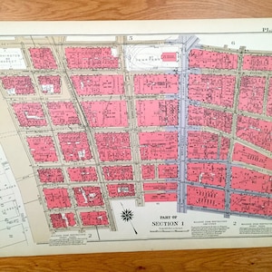 Mapa antiguo de Manhattan, Nueva York del Manhattan Land Book de 1934 de Bromley – Battery Park, Financial District, World Trade Center, St Pauls NYC
