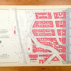 Antique Manhattan, New York City Map from Bromley's 1934 Manhattan Land Book - Fort Washington Park, Heights, Riverside Drive, Hudson NYC NY
