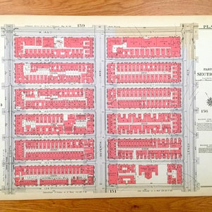 Antique Manhattan, New York City Map from Bromley's 1934 Manhattan Land Book – East Harlem, Malcolm X Blvd, Colonel Young Playground, NYC NY