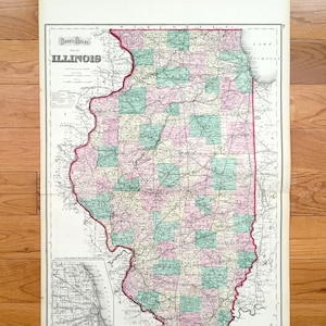 Antike 1874 Illinois / Missouri und Indiana State Karte von O.W. Grays Atlas der Vereinigten Staaten von Amerika; Stedman, Brown & Lyon – Chicago