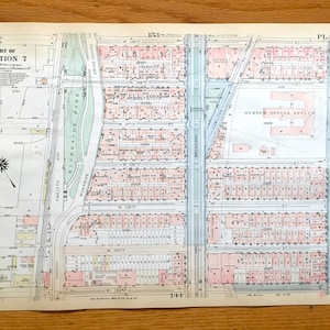 Antique Manhattan, New York City Map from Bromley's 1925 Manhattan Land Book – Manhattanville, Hamilton Heights, Riverside Park, CUNY Harlem