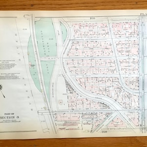 Antique Manhattan, New York City Map from Bromley's 1925 Manhattan Land Book – Fort Washington Park, Heights, Riverside Drive, Hudson NYC NY