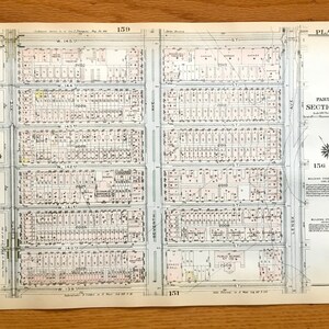 Antique Manhattan, New York City Map from Bromley's 1925 Manhattan Land Book – Hamilton Heights, Riverside, Harlem CUNY St Nicholas Park NYC