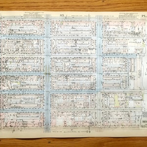 Antique Manhattan, New York Mappa dal Manhattan Land Book di Bromley del 1925 - Midtown East, Turtle Bay, Sutton Place, Hells Kitchen, Clinton NYC