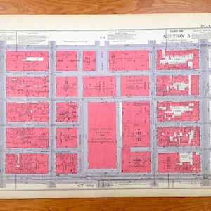 Mapa antiguo de Manhattan, Nueva York del Libro de Tierras de Manhattan de Bromley de 1934 – Midtown, Turtle Bay, Naciones Unidas, Sutton Place East Side NY NYC