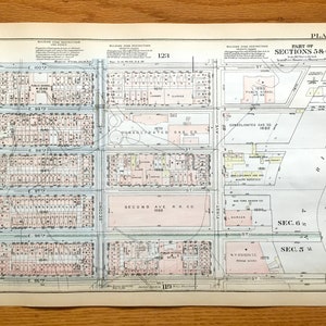 Antique Manhattan, New York City Map from Bromley's 1925 Manhattan Land Book – Harlem, Yorkville, Upper East Side Central Park Carver NYC NY
