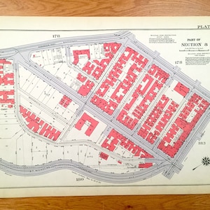Antica Manhattan, New York City Map dal Manhattan Land Book di Bromley del 1934 - Fort George, Inwood, Highbridge Park, Sherman Creek, Dyckman