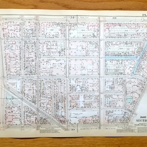 Antique Manhattan, New York Carte du Manhattan Land Book de 1925 de Bromley – Soho, West Village, Greenwich Village, Houston, Bleecker NYC NY