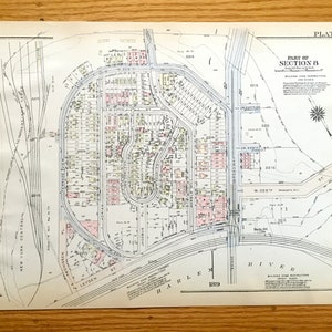 Antique Manhattan, New York Kaart uit Bromley's 1925 Manhattan Land Book – Marble Hill, Harlem River, Bronx County, Broadway Bridge NYC