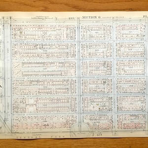 Antique Manhattan, New York City Map from Bromley's 1925 Manhattan Land Book – Harlem, Central Park, Stephen Foster Houses, Frawley NYC NY