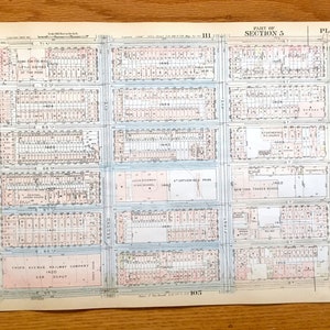 Antique Manhattan, New York City Map from Bromley's 1925 Manhattan Land Book – Lenox Hill, Upper East Side, River, Rockefeller University