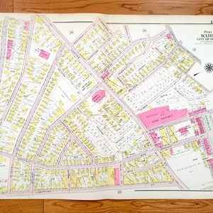 Antike 1906 Brookline, Massachusetts Karte von GW Bromley Atlas – Boston, Suffolk County, Roxbury, Mission Hill, Lower, Jackson Square, Fort