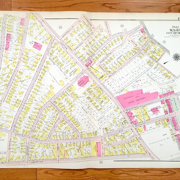 Antique 1906 Brookline, Massachusetts Map from GW Bromley Atlas – Boston, Suffolk County, Roxbury, Mission Hill, Lower, Jackson Square, Fort