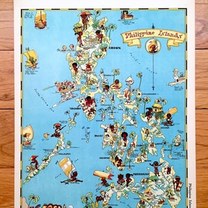 Antique 1935 Philippines Islands Map from Our Gay Geography by Ruth Taylor – Quezon City, Manila, Caloocan, Davao, Luzon, Mindanao, Mindoro