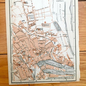 Antique 1927 Aberdeen, Écosse Carte de Baedekers Atlas de Grande-Bretagne – River Dee, Don, Mannofield, Torry, Mer du Nord, Obar Dheathain