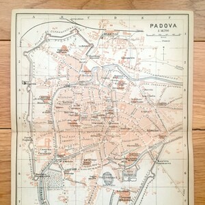 Antike 1904 Padua, Italien Karte von Baedekers Guide - Padova, Region Venetien, Riviera Mussato, Scrovegni-Kapelle, Santa Rita, Palazzo Bo