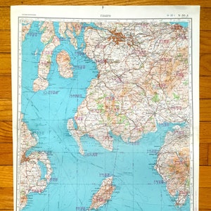 Antique SOVIET Écosse, Angleterre et Irlande Carte de l’enquête de l’armée russe de 1966 – Glasgow, Édimbourg, Belfast, Île de Man, Lake District, Ayr, Royaume-Uni