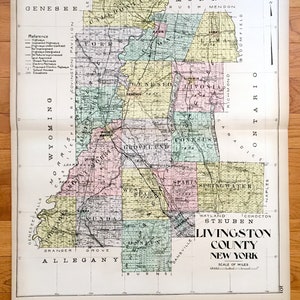 Antike Livingston County, New York 1911 New Century Atlas Karte – Geneseo, Caledonia, Avon, Mount Morris, Nunda, Dansville Conesus Hemlock NY