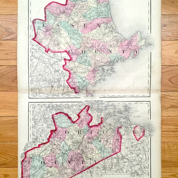 Antique 1871 Essex & Norfolk County, Massachusetts Topographical Map from Stedman Brown Lyon Atlas – Boston, Salem, Newburyport, Ipswich, MA