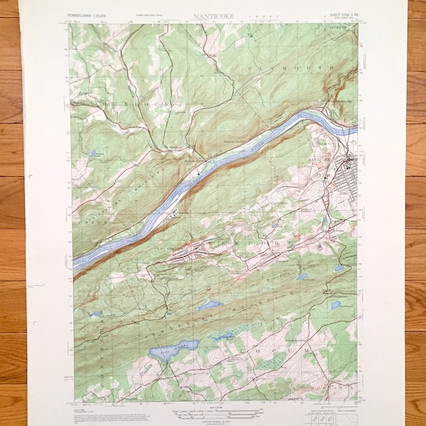 Antique Nanticoke, Pennsylvania 1947 US Geological Survey Topographic Map – Luzerne County, Wilkes-Barre, Glen Lyon, Hunlock, Alden, Newport