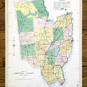 Antike Saratoga County, New York 1941 Historische Atlas Karte – Saratoga Springs, Ballston, Glens Falls, Mechanicsville, Stillwater Milton, NY