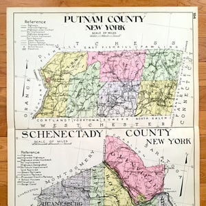 Antike Putnam & Schenectady County, New York 1912 New Century Atlas Karte – Cold Spring, Carmel, Mahopac, Patterson, Glenville, Duanesburg NY