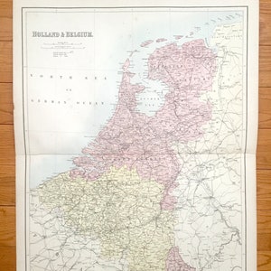 Antike 1888 Holland und Belgien Karte aus A & C Black es World Atlas – Frankreich, Deutschland, Amsterdam, Brüssel, Gent, Nordsee, Mosel